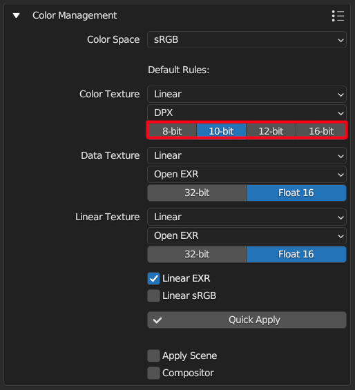 Color Texture Bit Depth