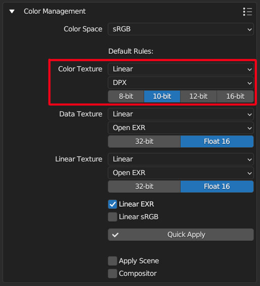 Color Texture Settings
